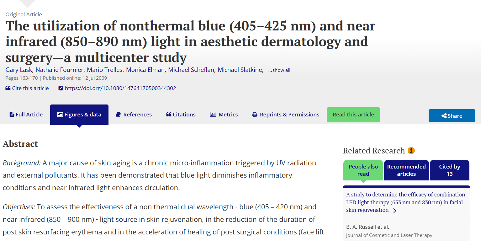 The utilization of nonthermal blue (405–425 nm) and near infrared (850–890 nm) light in aesthetic dermatology and surgery—a multicenter study