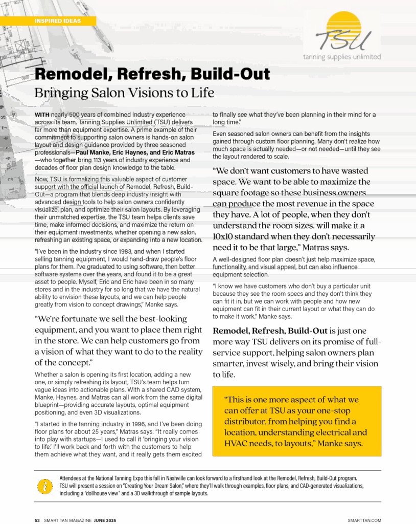 Inspired Ideas - Remodel, Refresh Build-Out - Smart Tan Vol 40 Issue 6 June 2025